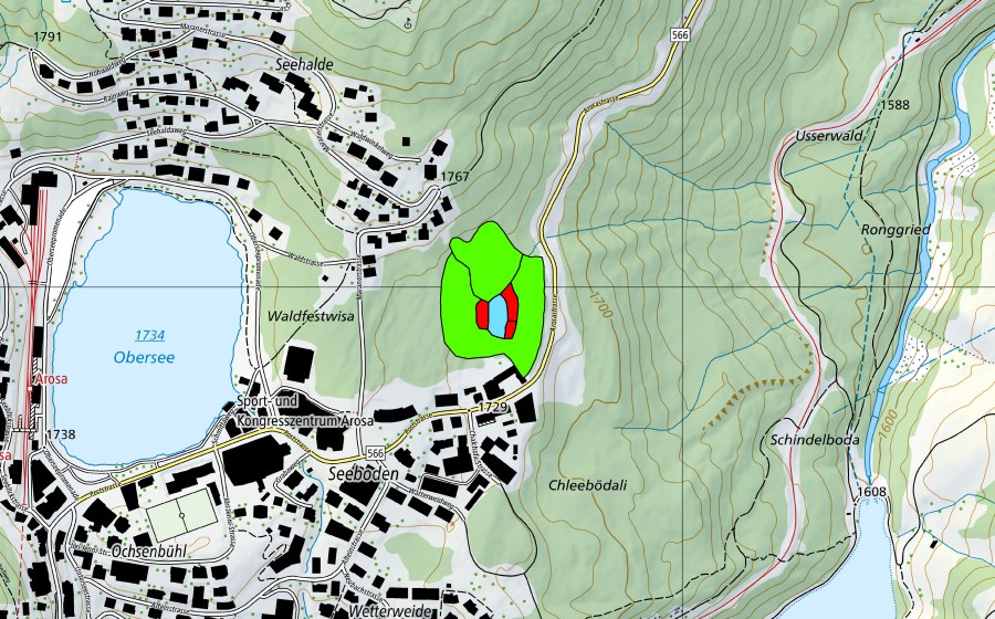 Carta nazionale swisstopo con il perimetro protetto di Schwarzsee bei Arosa (Torbiera alta)