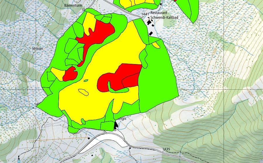 swisstopo national map showing the protected perimeter of Schwendi Kaltbad (Raised bog)