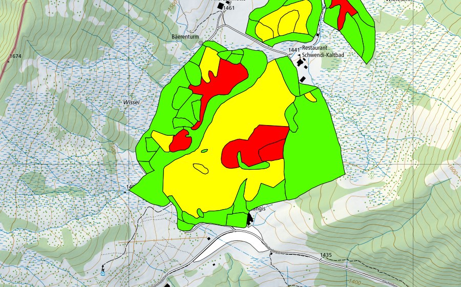 swisstopo national map showing the protected perimeter of Schwendi Kaltbad (Raised bog)