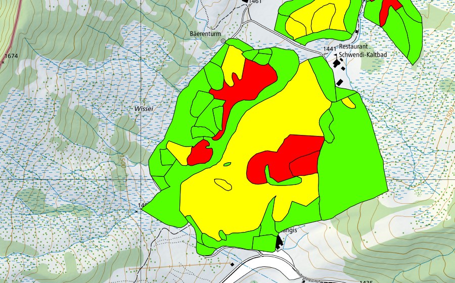 swisstopo national map showing the protected perimeter of Schwendi Kaltbad (Raised bog)