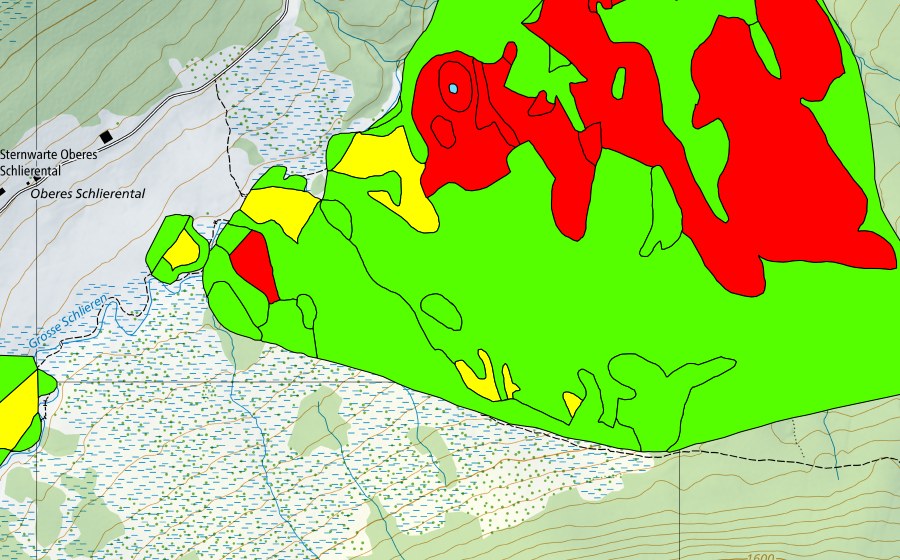 Carte nationale swisstopo avec le périmètre protégé de Seeliwald (Haut-marais)