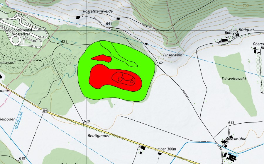 Landeskarte swisstopo mit dem Schutzperimeter von Sewelimoos (Hochmoor Seeliswald) (Hochmoor)