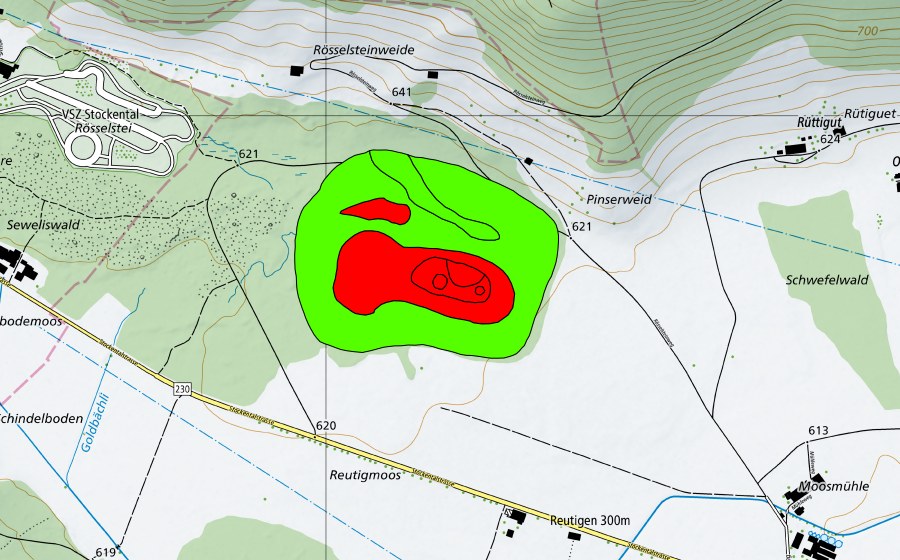 Carta nazionale swisstopo con il perimetro protetto di Sewelimoos (Hochmoor Seeliswald) (Torbiera alta)