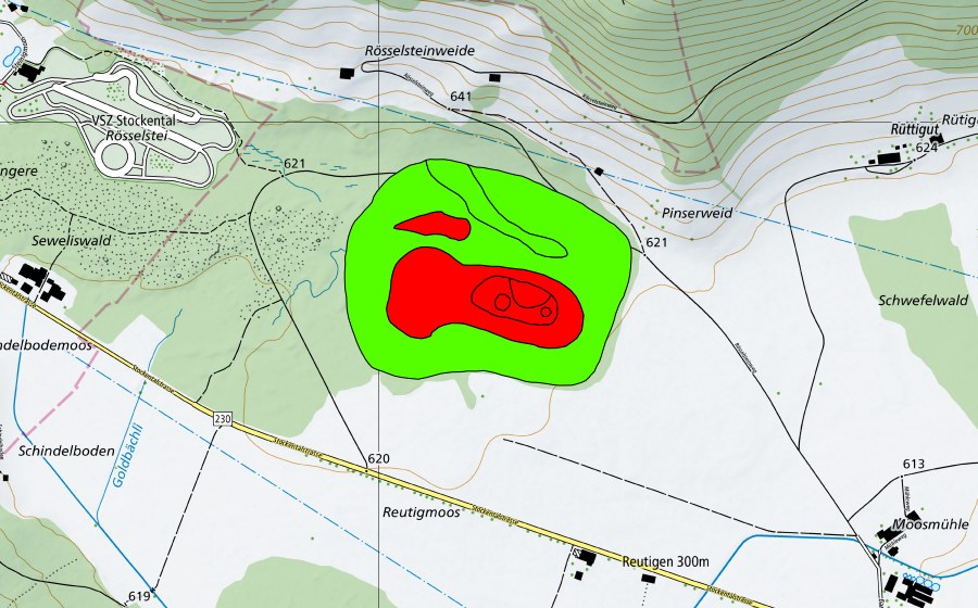 Carta nazionale swisstopo con il perimetro protetto di Sewelimoos (Hochmoor Seeliswald) (Torbiera alta)