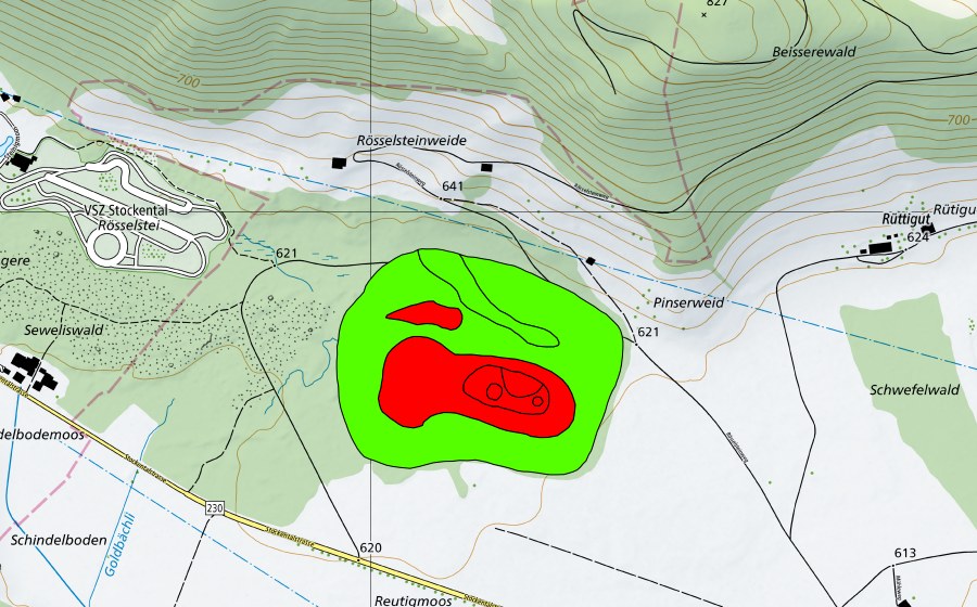 Carta nazionale swisstopo con il perimetro protetto di Sewelimoos (Hochmoor Seeliswald) (Torbiera alta)
