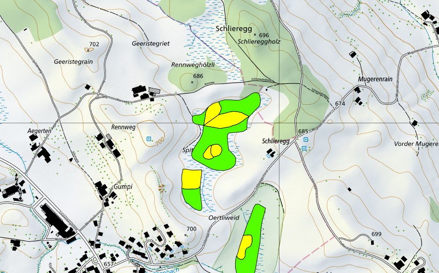 Carte nationale swisstopo avec le périmètre protégé de Spitzenmoos (Haut-marais)