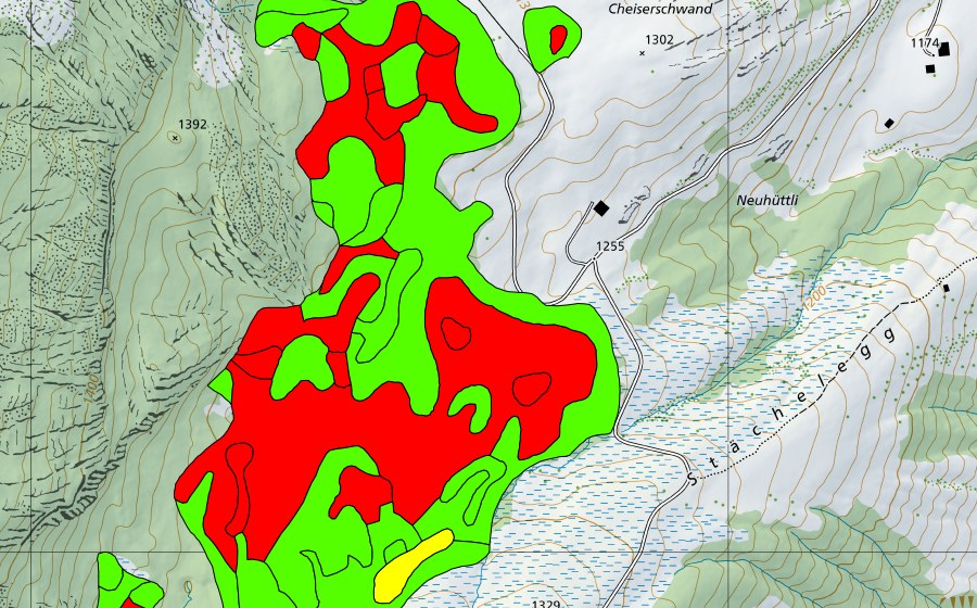 Landeskarte swisstopo mit dem Schutzperimeter von Stächelegg/Ghack (Hochmoor)