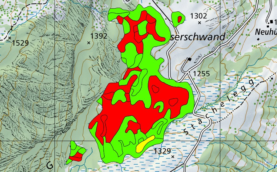 Landeskarte swisstopo mit dem Schutzperimeter von Stächelegg/Ghack (Hochmoor)