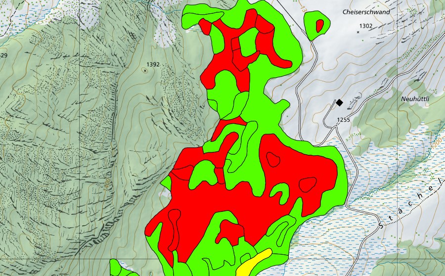 swisstopo national map showing the protected perimeter of Stächelegg/Ghack (Raised bog)