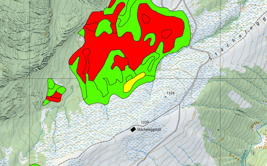 Landeskarte swisstopo mit dem Schutzperimeter von Stächelegg/Ghack (Hochmoor)