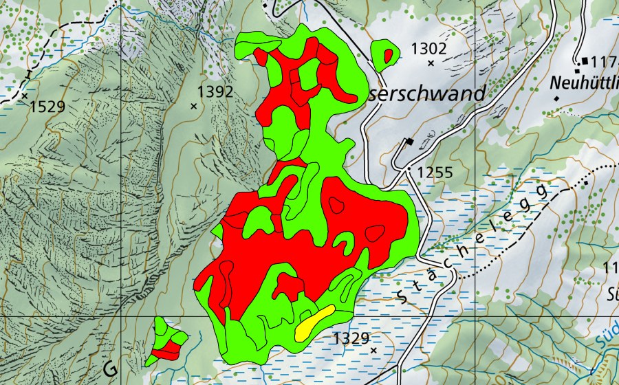 Landeskarte swisstopo mit dem Schutzperimeter von Stächelegg/Ghack (Hochmoor)