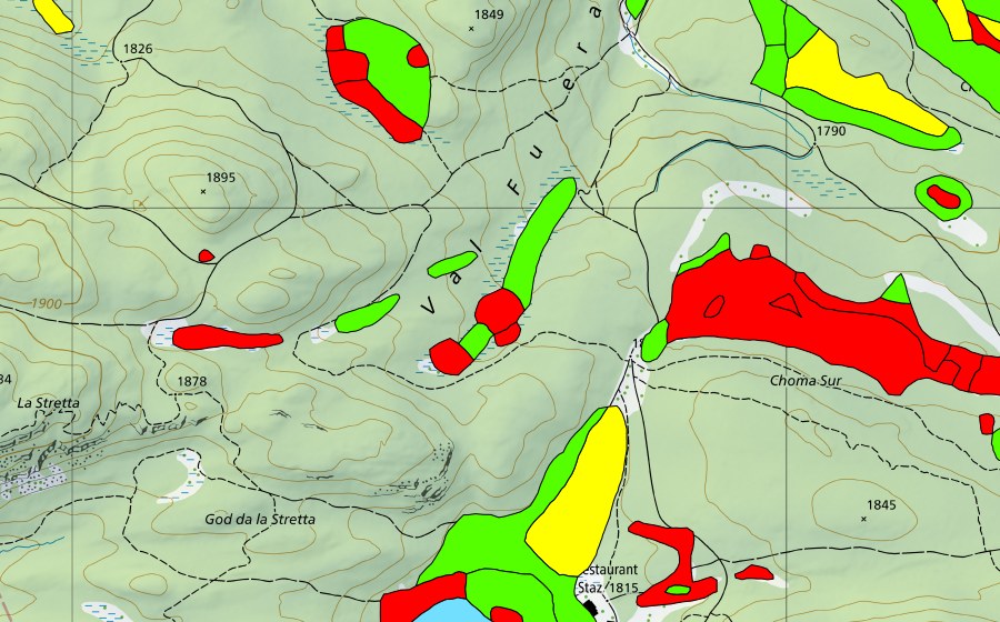 swisstopo national map showing the protected perimeter of Stazer Wald (Raised bog)