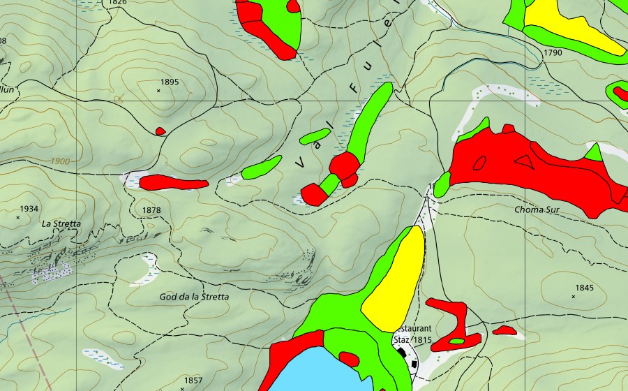 Landeskarte swisstopo mit dem Schutzperimeter von Stazer Wald (Hochmoor)