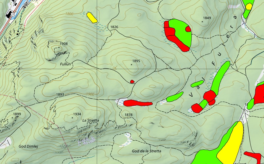 Landeskarte swisstopo mit dem Schutzperimeter von Stazer Wald (Hochmoor)