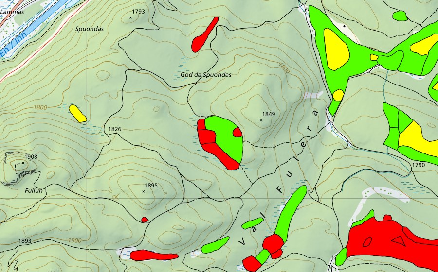 Landeskarte swisstopo mit dem Schutzperimeter von Stazer Wald (Hochmoor)