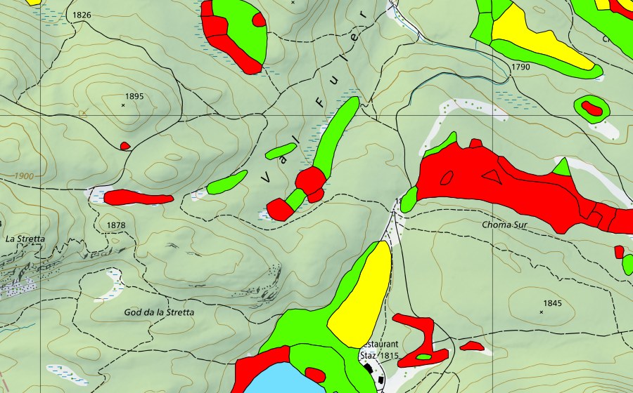 swisstopo national map showing the protected perimeter of Stazer Wald (Raised bog)