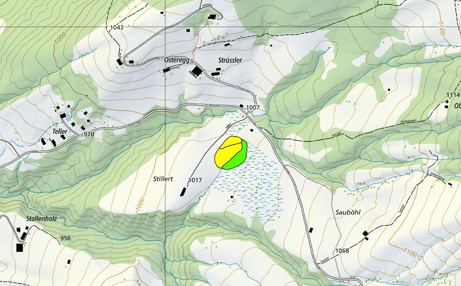 swisstopo national map showing the protected perimeter of Stillert (Raised bog)