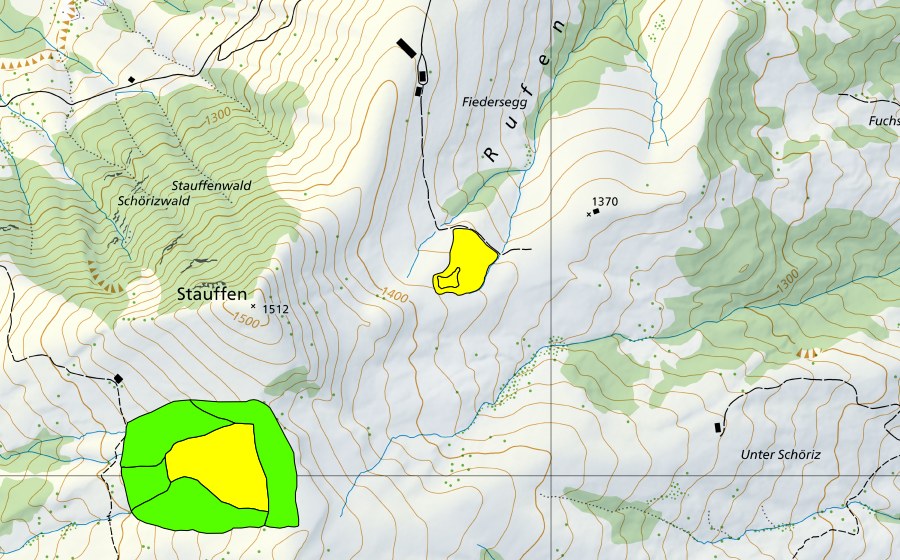 Carte nationale swisstopo avec le périmètre protégé de Stouffe/Pfidertschegg (Haut-marais)