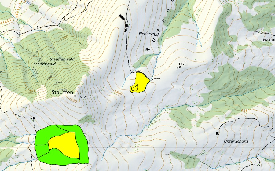 swisstopo national map showing the protected perimeter of Stouffe/Pfidertschegg (Raised bog)