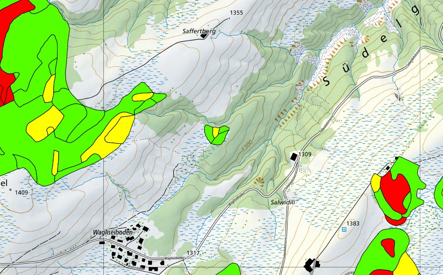 swisstopo national map showing the protected perimeter of Südlich Ober Saffertberg (Raised bog)