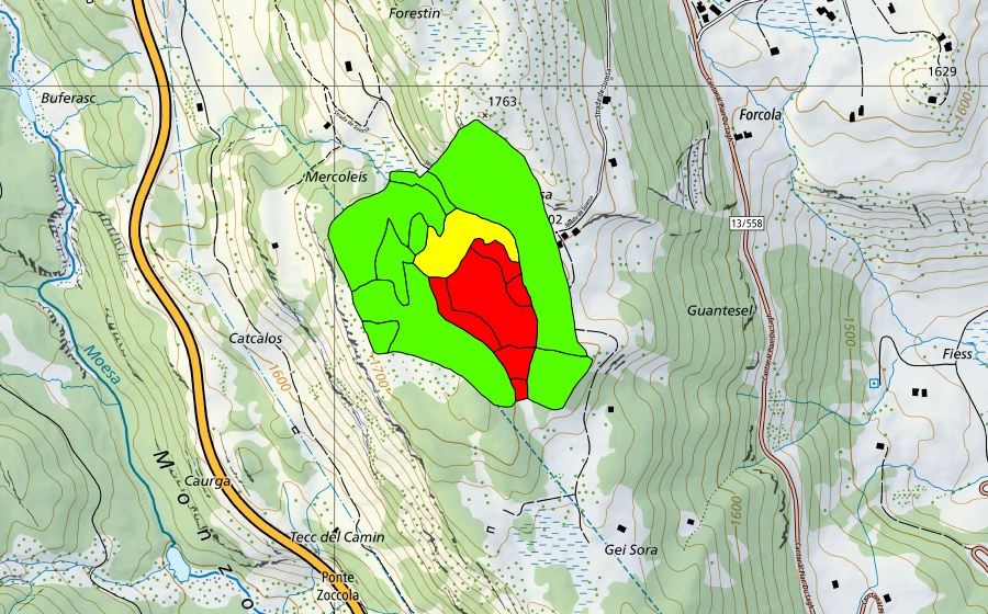 Carte nationale swisstopo avec le périmètre protégé de Suossa (Haut-marais)