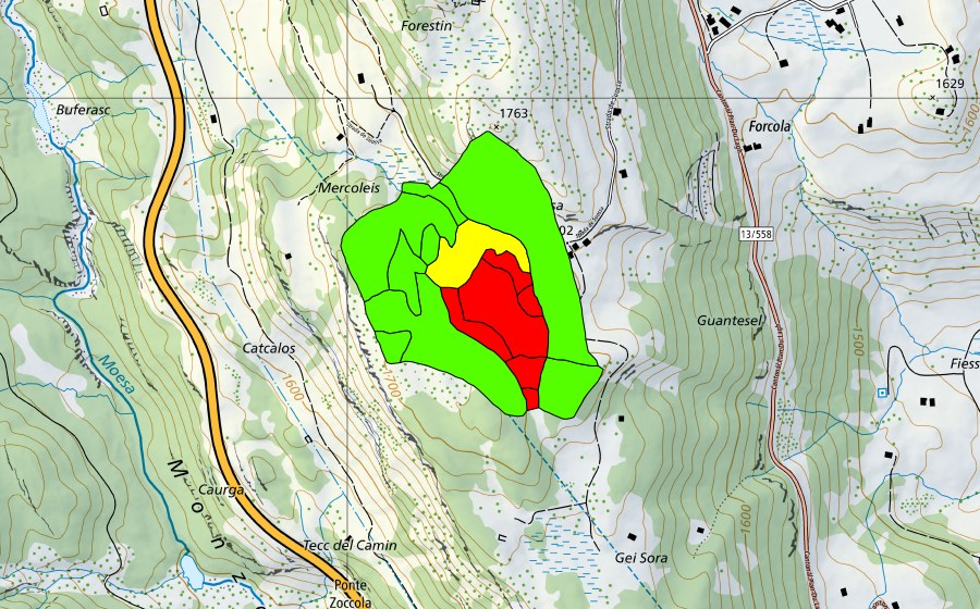 Landeskarte swisstopo mit dem Schutzperimeter von Suossa (Hochmoor)