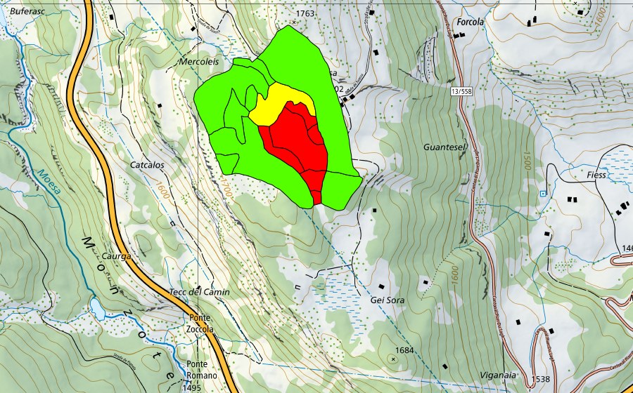 Landeskarte swisstopo mit dem Schutzperimeter von Suossa (Hochmoor)