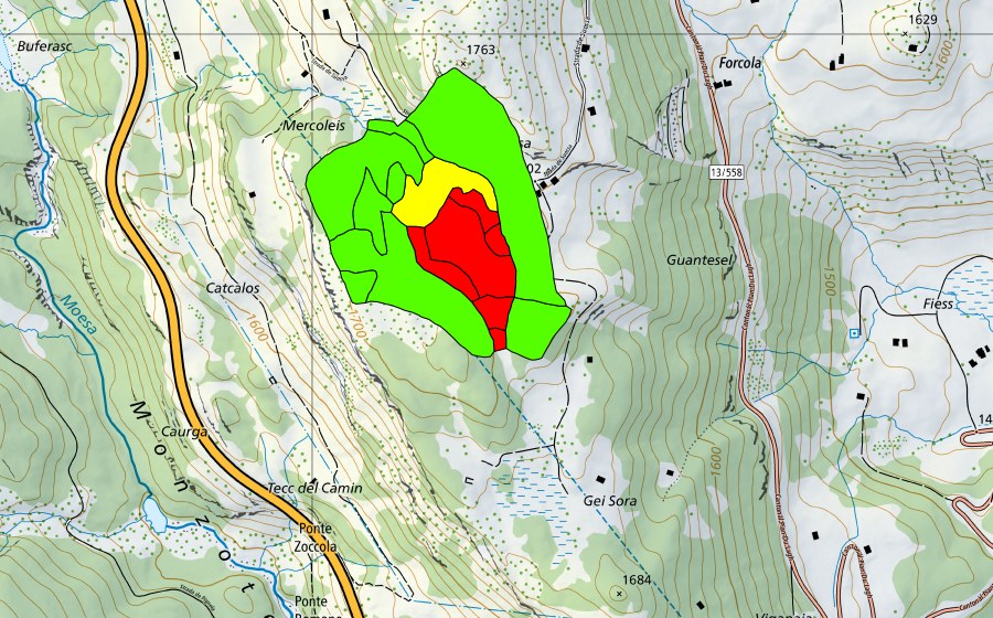 Landeskarte swisstopo mit dem Schutzperimeter von Suossa (Hochmoor)