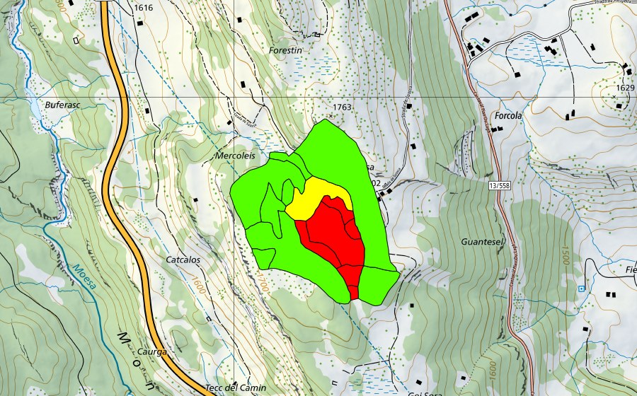 Carte nationale swisstopo avec le périmètre protégé de Suossa (Haut-marais)