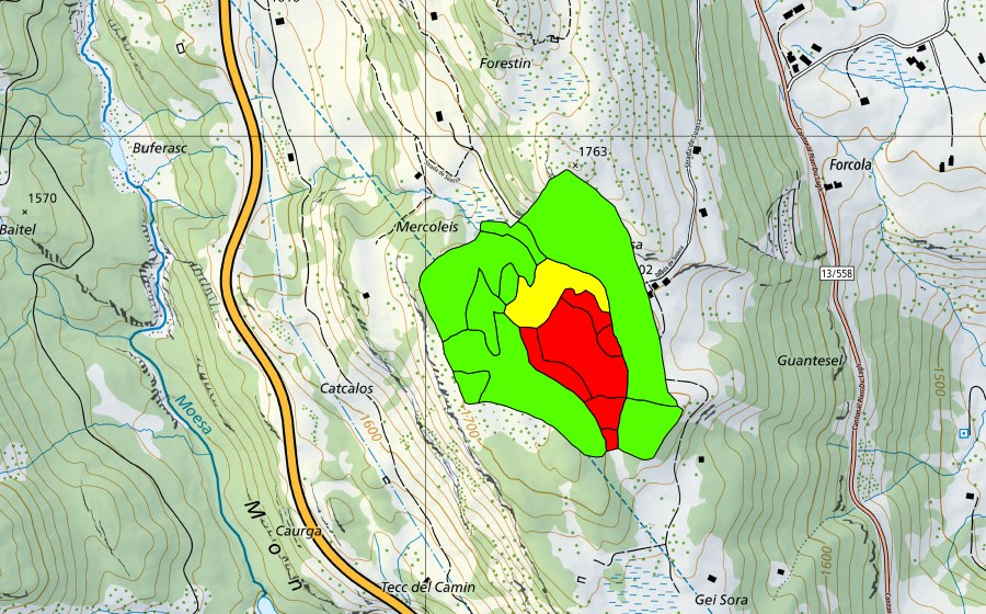 Carte nationale swisstopo avec le périmètre protégé de Suossa (Haut-marais)