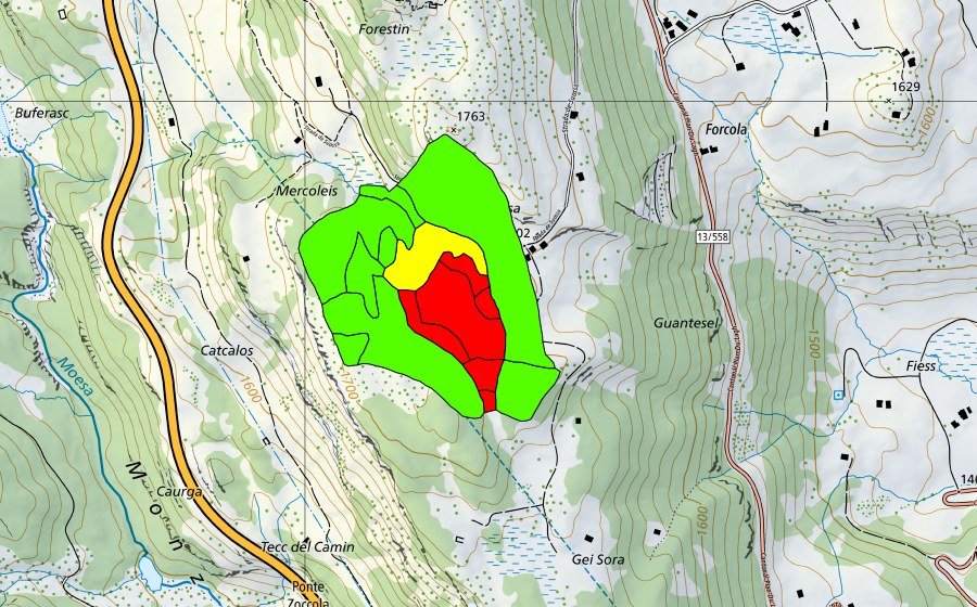 Carte nationale swisstopo avec le périmètre protégé de Suossa (Haut-marais)