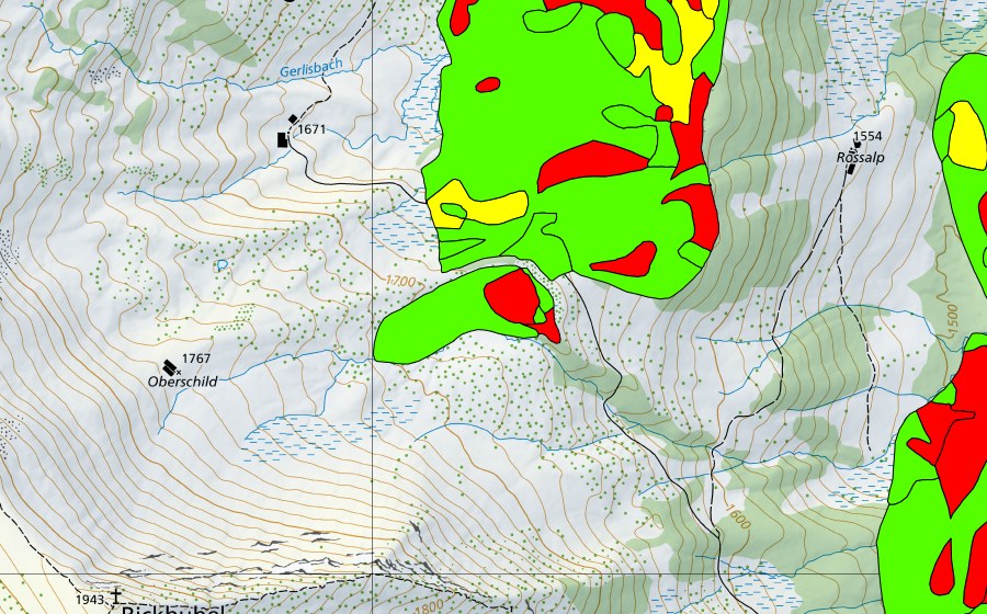 swisstopo national map showing the protected perimeter of Talhubel/Siterenmoos (Raised bog)
