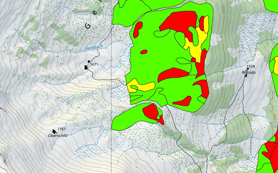 Carte nationale swisstopo avec le périmètre protégé de Talhubel/Siterenmoos (Haut-marais)