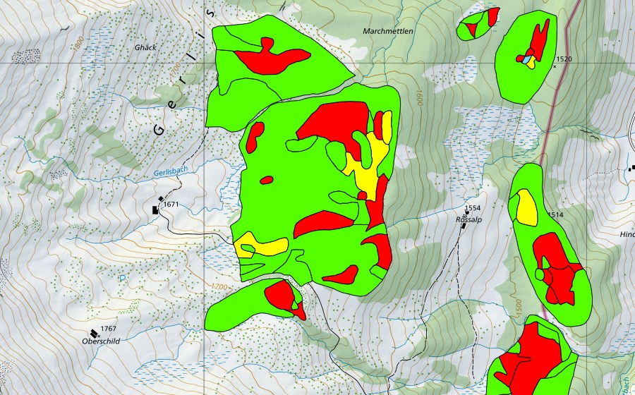 Carte nationale swisstopo avec le périmètre protégé de Talhubel/Siterenmoos (Haut-marais)