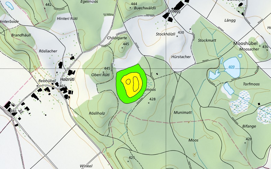 Landeskarte swisstopo mit dem Schutzperimeter von Taumoos (Hochmoor)