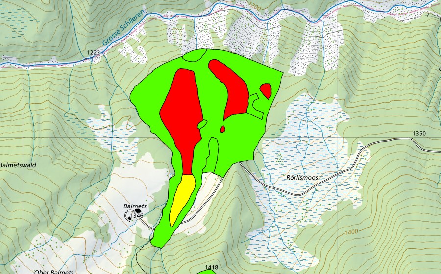 Carte nationale swisstopo avec le périmètre protégé de Teilenboden (Haut-marais)