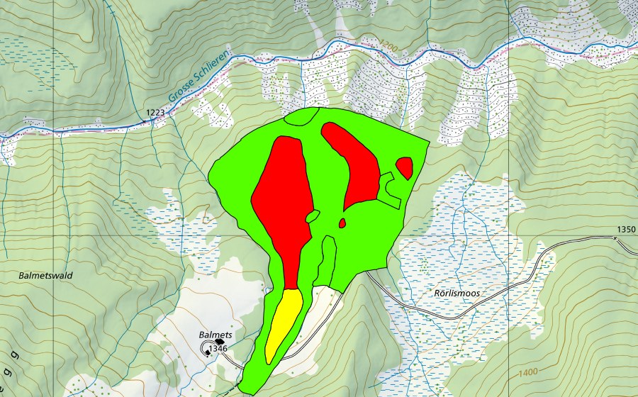 Landeskarte swisstopo mit dem Schutzperimeter von Teilenboden (Hochmoor)
