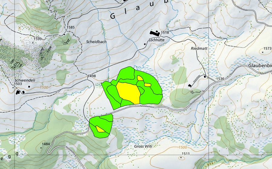 Landeskarte swisstopo mit dem Schutzperimeter von Totmoos (Hochmoor)