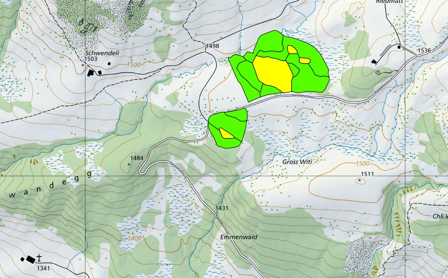 Landeskarte swisstopo mit dem Schutzperimeter von Totmoos (Hochmoor)