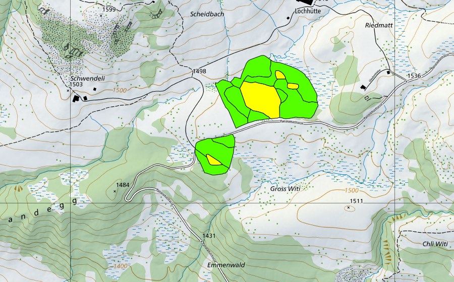 swisstopo national map showing the protected perimeter of Totmoos (Raised bog)