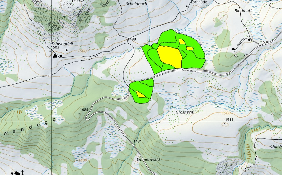 swisstopo national map showing the protected perimeter of Totmoos (Raised bog)