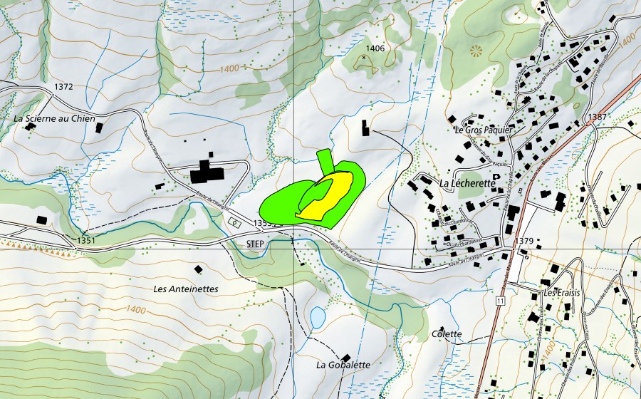 swisstopo national map showing the protected perimeter of Tourbière à l'est de la Lécherette (Raised bog)