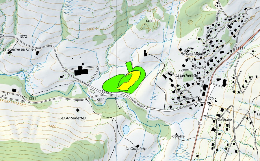 Carte nationale swisstopo avec le périmètre protégé de Tourbière à l'est de la Lécherette (Haut-marais)