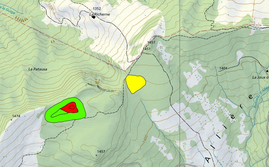 Landeskarte swisstopo mit dem Schutzperimeter von Tourbière à l'ouest de la Joux d'Allière (Hochmoor)