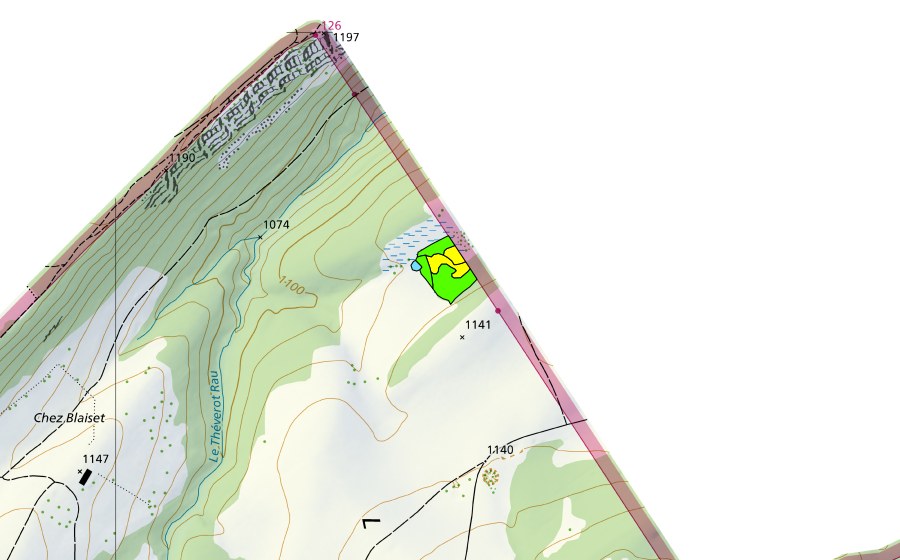 Landeskarte swisstopo mit dem Schutzperimeter von Tourbière près de la Cornée (Hochmoor)