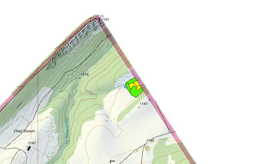 Carte nationale swisstopo avec le périmètre protégé de Tourbière près de la Cornée (Haut-marais)