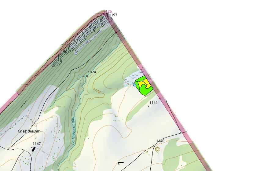 Landeskarte swisstopo mit dem Schutzperimeter von Tourbière près de la Cornée (Hochmoor)