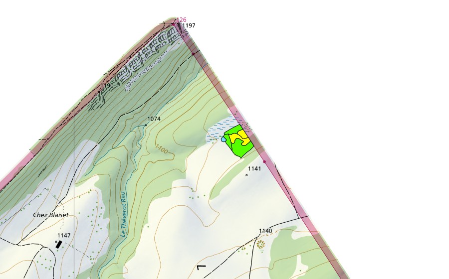 Landeskarte swisstopo mit dem Schutzperimeter von Tourbière près de la Cornée (Hochmoor)