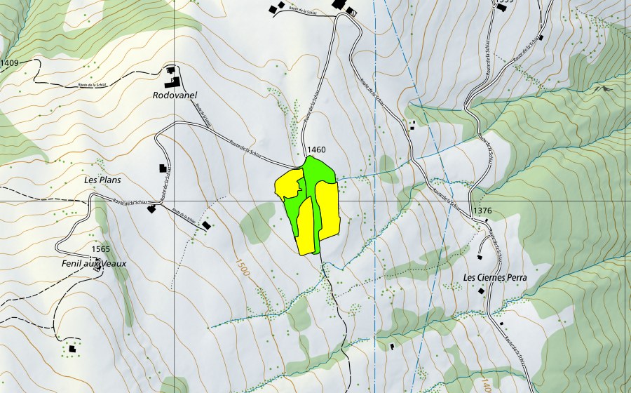 Carte nationale swisstopo avec le périmètre protégé de Tourbière sous les Plans (Haut-marais)