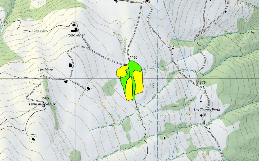 swisstopo national map showing the protected perimeter of Tourbière sous les Plans (Raised bog)